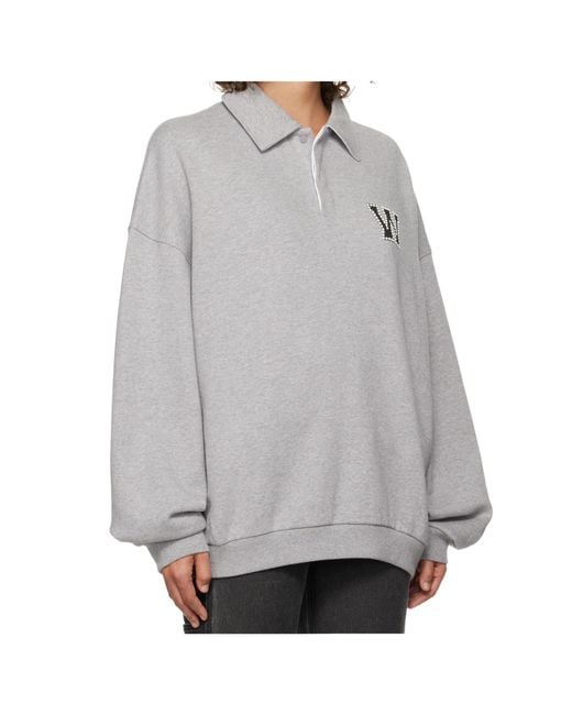 we11done Gray Polo Collar Logo Sweater for men