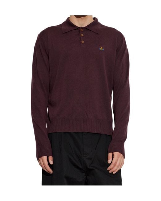 Vivienne Westwood Purple Long-Sleeved Knitted Polo Shirt for men