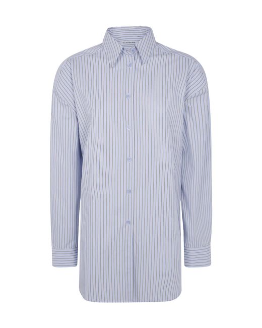 Frankie Shop Blue Striped Padded-Shoulder Shirt