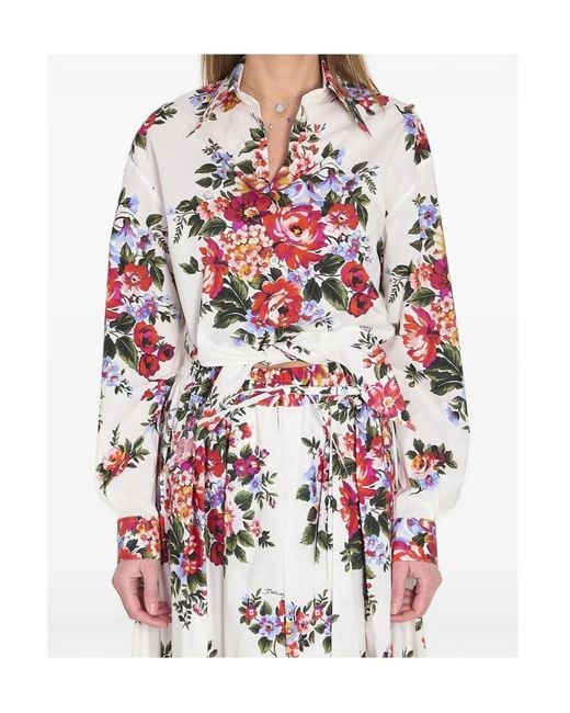 Dolce & Gabbana White Flower Bouquet-Printed Shirt