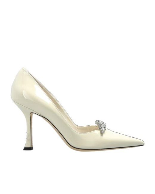 Jimmy Choo White Belinda 90 Embellished Pumps