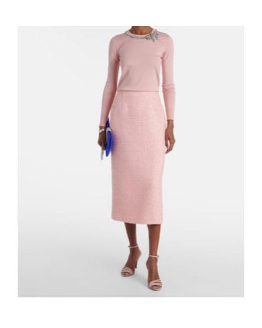 Carolina Herrera Pink Embellished Silk And Cotton Sweater
