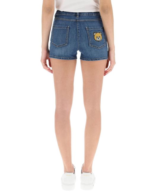 Moschino Blue Teddy Bear Patch Denim Shorts