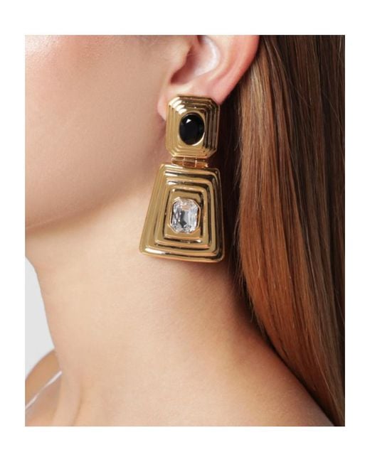 Alessandra Rich Metallic Geometric Crystal Drop Earrings