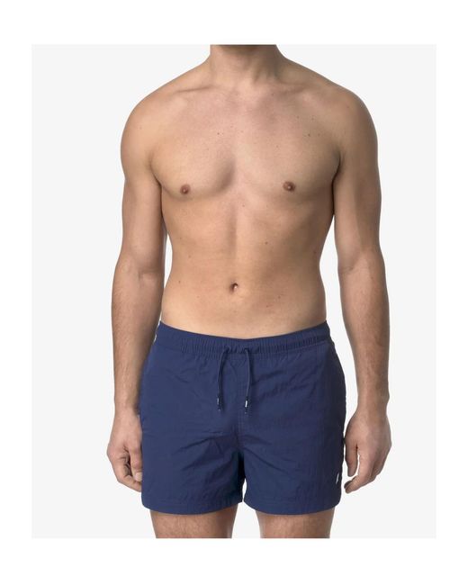 K-Way Blue Logo-Patch Drawstring Swim Shorts for men