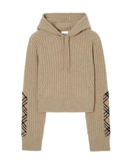 Burberry Natural Checkered Detailed Drawstring Knit Hoodie