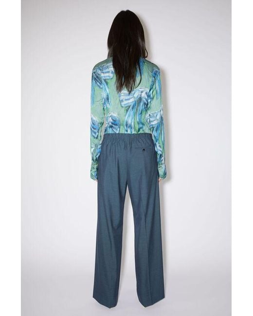 Acne Blue Pleated Wide Leg Pants