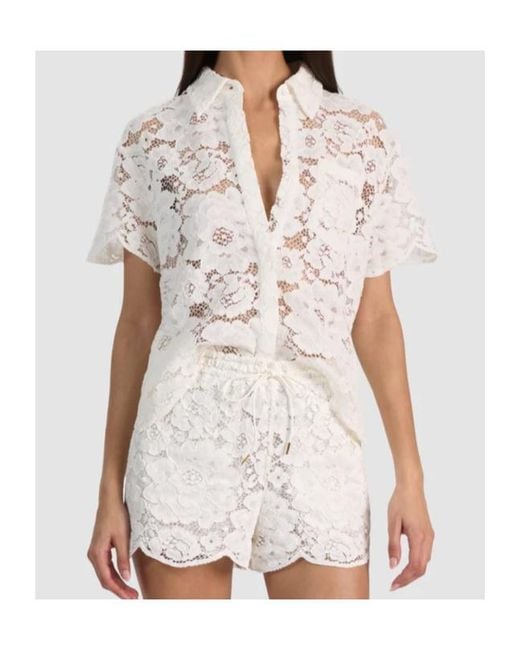 Alice + Olivia White Lane Lace-Embroidered Shirt
