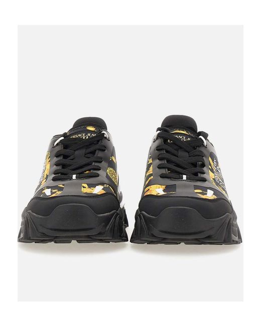 Versace Jeans Black Barocco-Print Sneakers for men