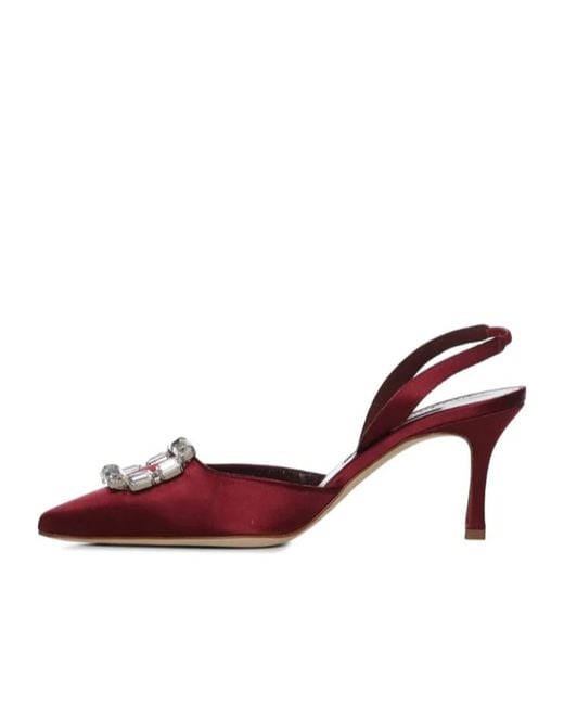 Manolo Blahnik Red Buckle-Embbellished Slingback Heeled Pumps