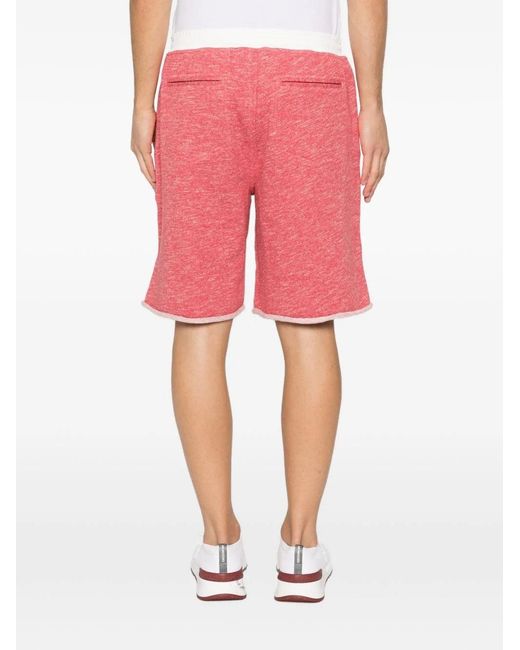 Brunello Cucinelli Red Drawstring-Fastening Logo-Print Shorts for men