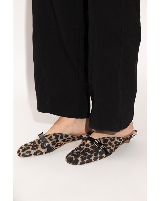 Ganni Brown Buckle Leopard-Print Mules