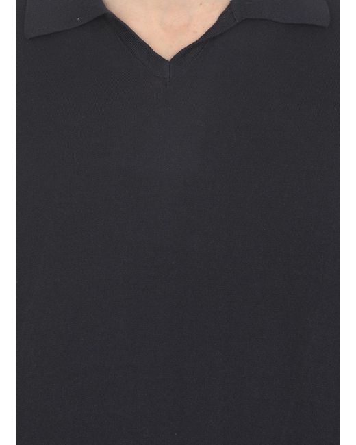 Brunello Cucinelli Blue Short Sleeved Ribbed Polo Shirt for men