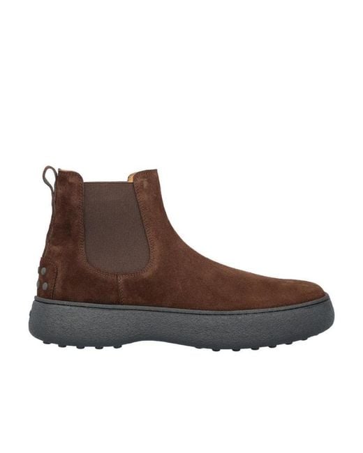 Tod's Brown Flatform Round-Toe Ankle Boots for men