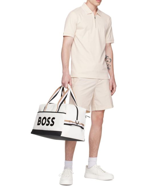 Boss White Logo-Patch Drawstring Cotton Shorts for men