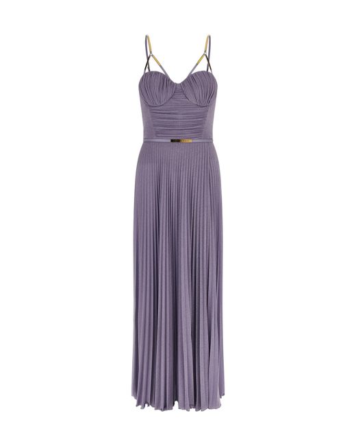 Elisabetta Franchi Purple Pleated Spaghetti Strap Maxi Dress