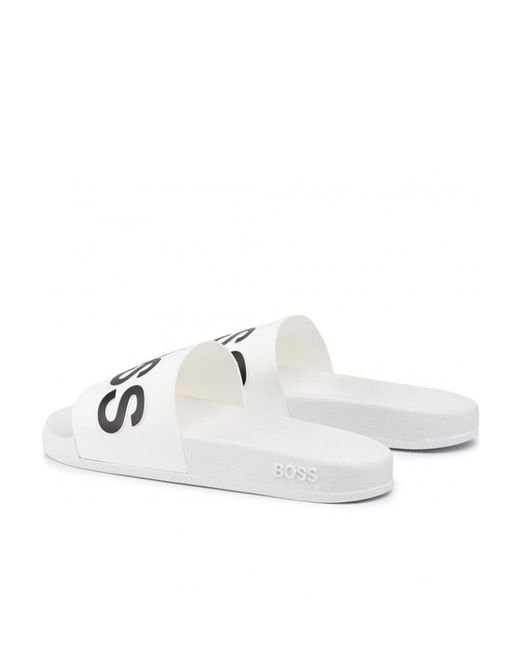 Boss White Logo Letter Slippers for men