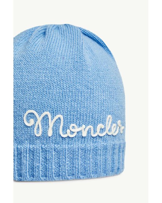 Moncler Blue Embroidered Logo Wool Cashmere Beanie