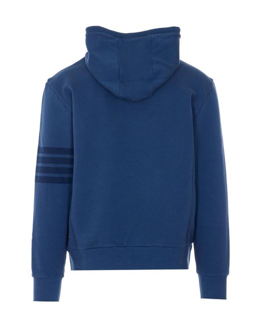 Thom Browne Blue Logo Patch Drawstring Hoodie for men