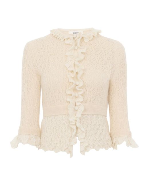 Chloé White Ruffled Cropped Cardigan