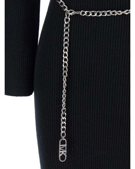 MICHAEL Michael Kors Black V-Neck Belted Midi Dress