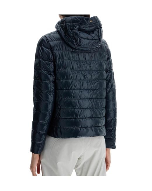 Herno Blue Quilted Hooded Drawstring Puffer Jacket