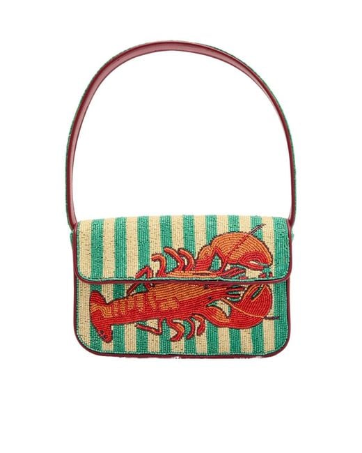 Staud Red Tommy Beaded Shoulder Bag