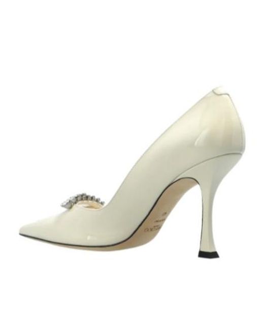 Jimmy Choo White Belinda 90 Embellished Pumps