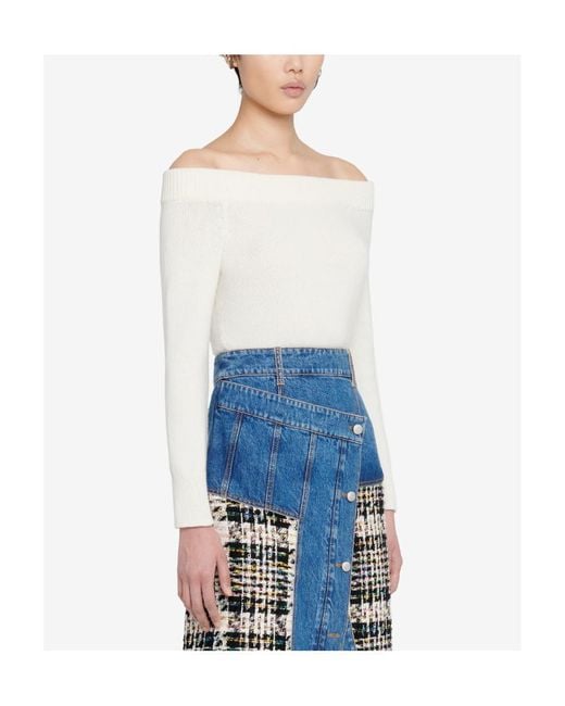 McQueen White Off-Shoulder Long-Sleeved Jumper