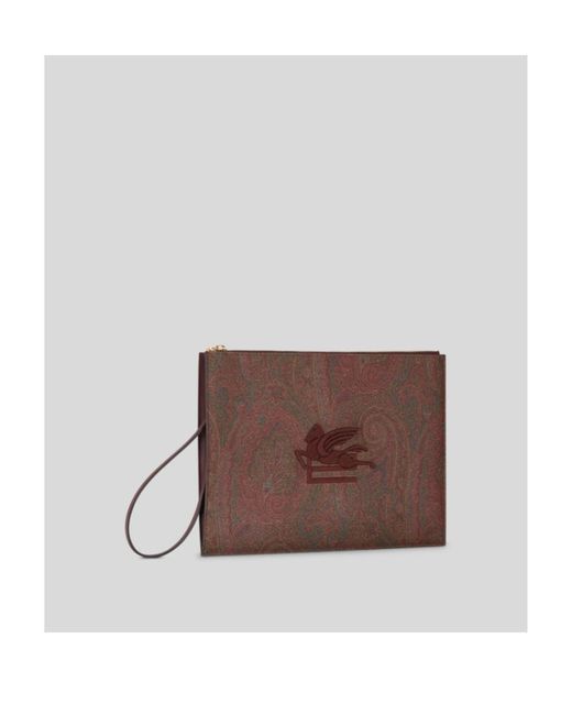 Etro Brown Logo-Embroidered Paisley-Printed Zipped Pouch