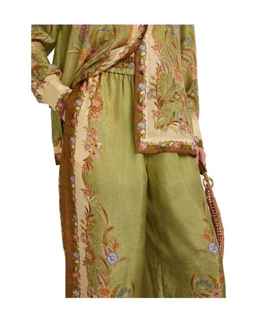 Zimmermann Green Printed Silk Trousers