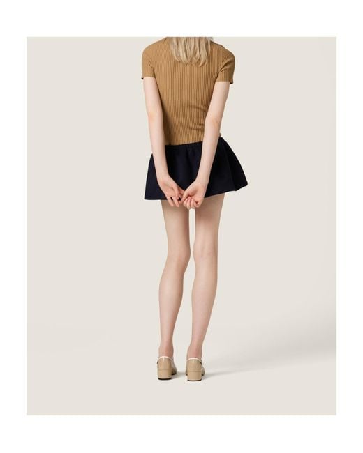Miu Miu Brown Cashmere-Blend Suede-Trim Ribbed Polo Shirt