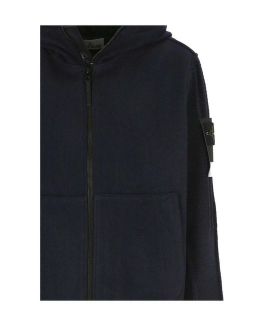 Stone Island Black Logo-Patch Hooded Jacket for men