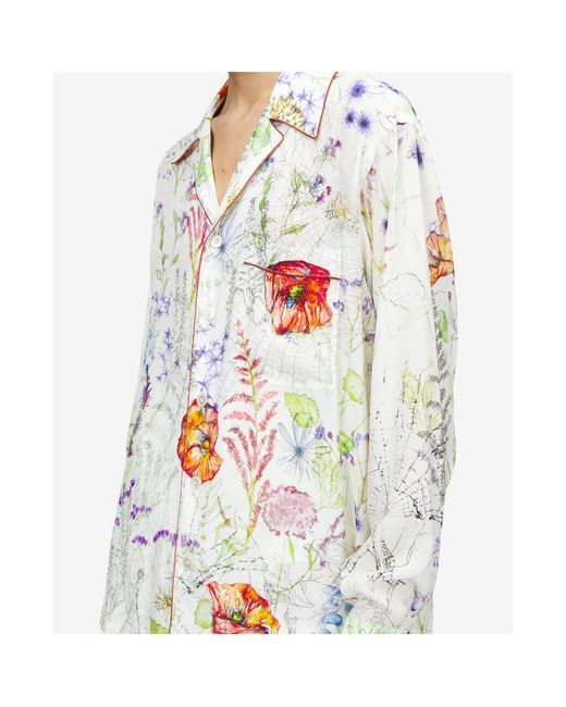 McQueen White Silk Floral Shirt