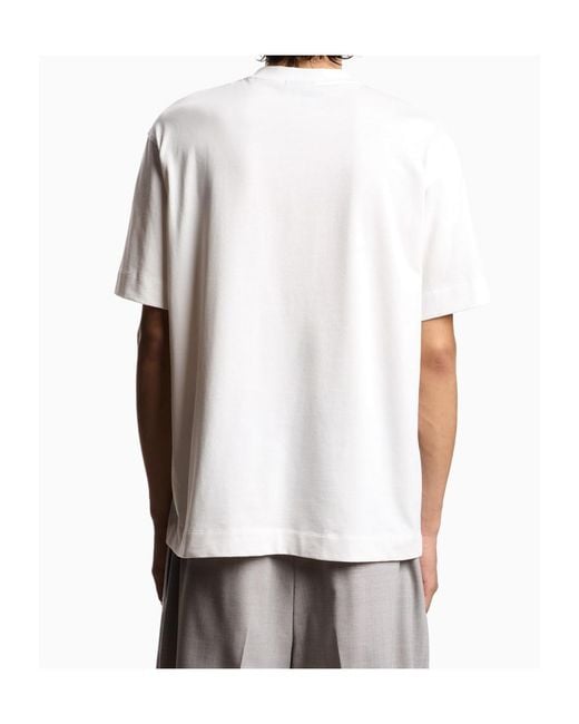 Emporio Armani White Logo Embroidered Crewneck T-Shirt for men