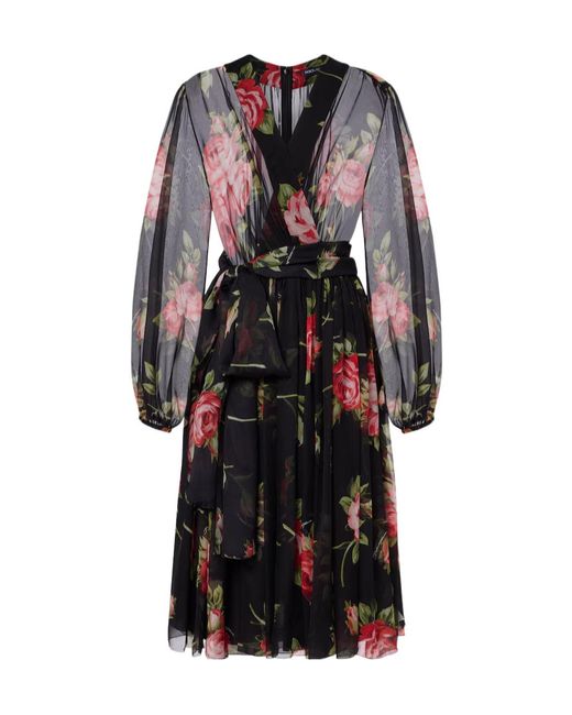 Dolce & Gabbana Multicolor Floral Silk Midi Dress