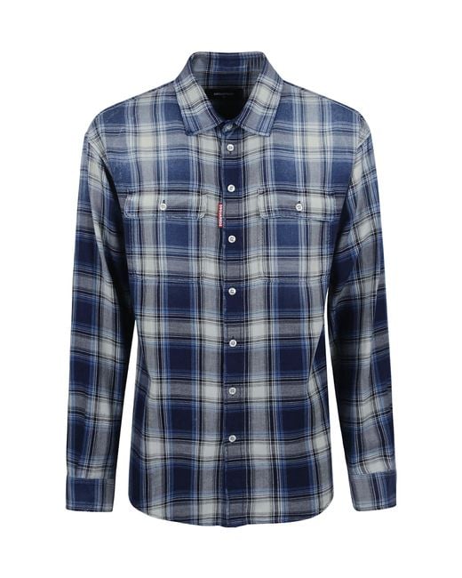 DSquared² Blue Checked Dropped Shoulder Shirt for men