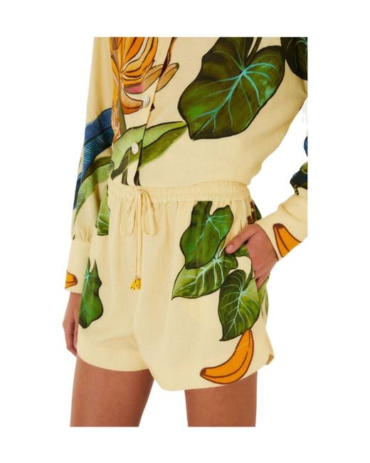 Farm Rio Green Banana Grapes Tropical-Print Drawstring Shorts