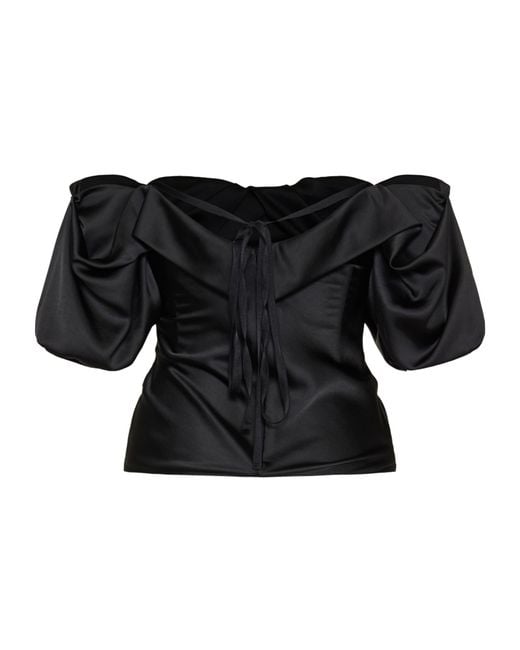 McQueen Black Off-The-Shoulder Draped Top