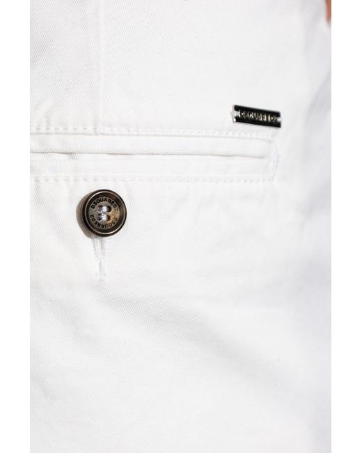DSquared² White Pleated Cotton Trousers for men