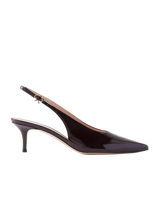 Gianvito Rossi Brown Robbie 55 Polished-Leather Slingback Pumps