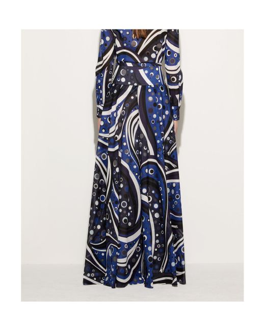Emilio Pucci Blue Fontane-Print A-Line Maxi Skirt