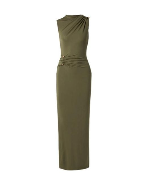 Cult Gaia Green Embellished Gathered Stretch-Jersey Gown
