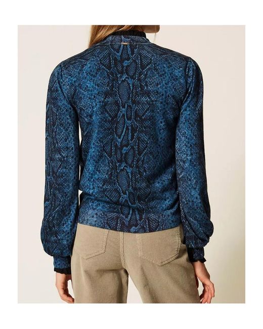 Twinset Blue Python-Print Wool Pullover