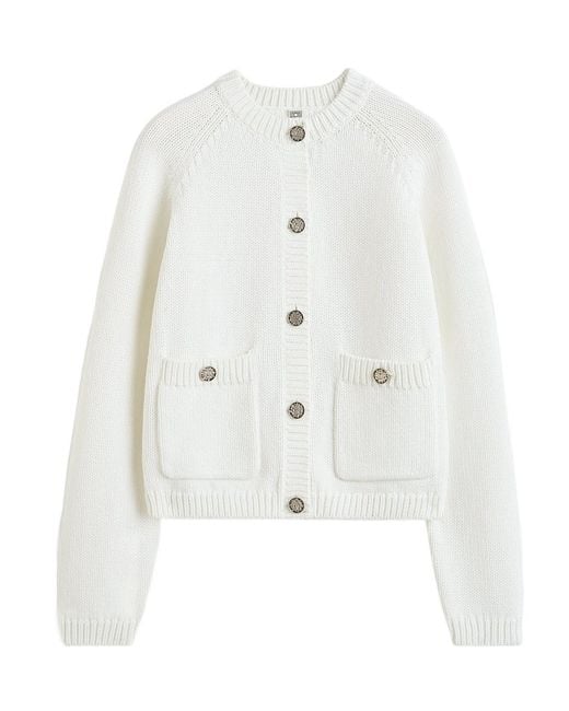 Totême White Hammered Button Cotton Cardigan