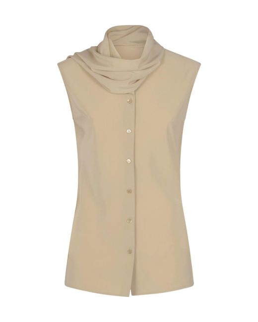 Alberta Ferretti Natural Sleeveless Button-Up Top