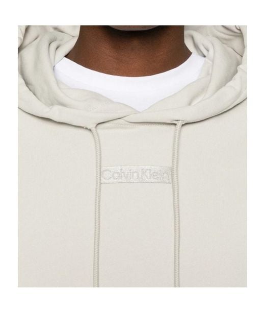 Calvin Klein White Logo-Patch Drawstring Hoodie for men