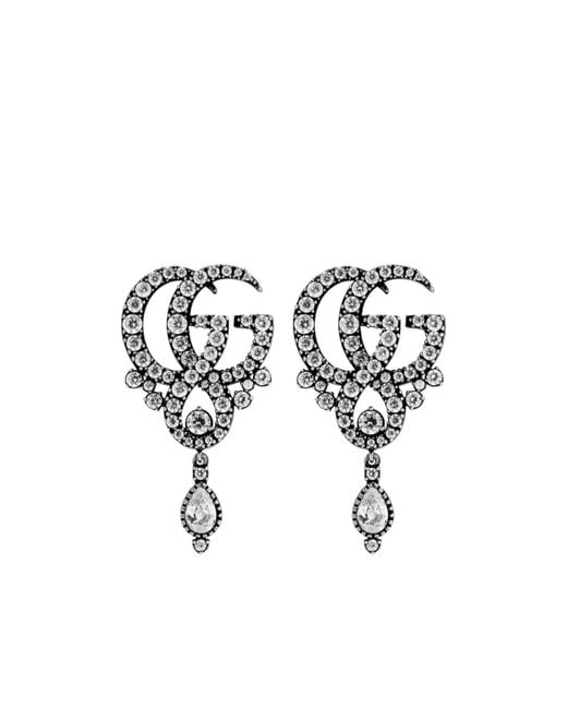 Gucci White Gg Marmont Crystal Earrings
