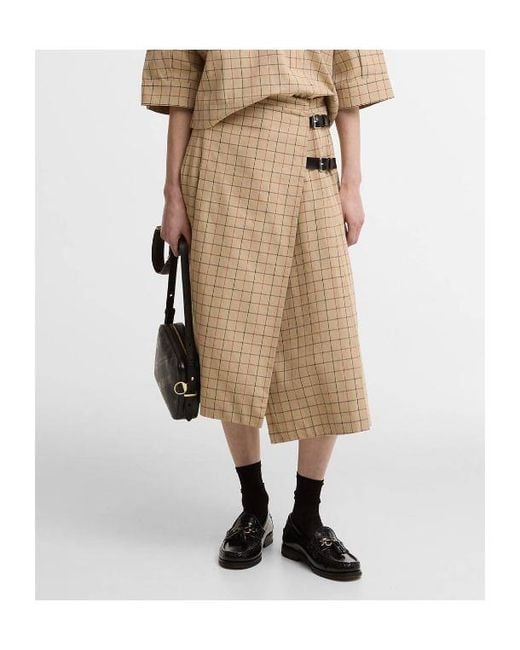 Barbour Natural Hollington Buckle-Fastening Tattersall Midi Skirt
