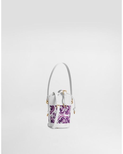 Dolce & Gabbana White Floral-Print Bucket Bag